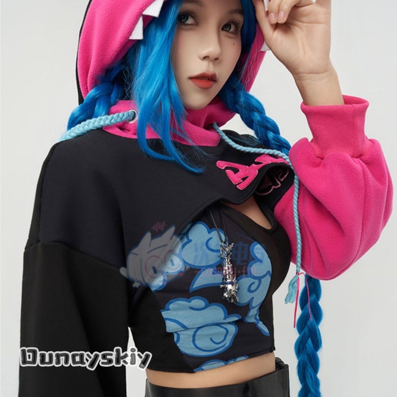 Anime Cosplay Blue Hair - Dunayskiy@Jinx Arcane Hoodie Cosplay Costume Authentic